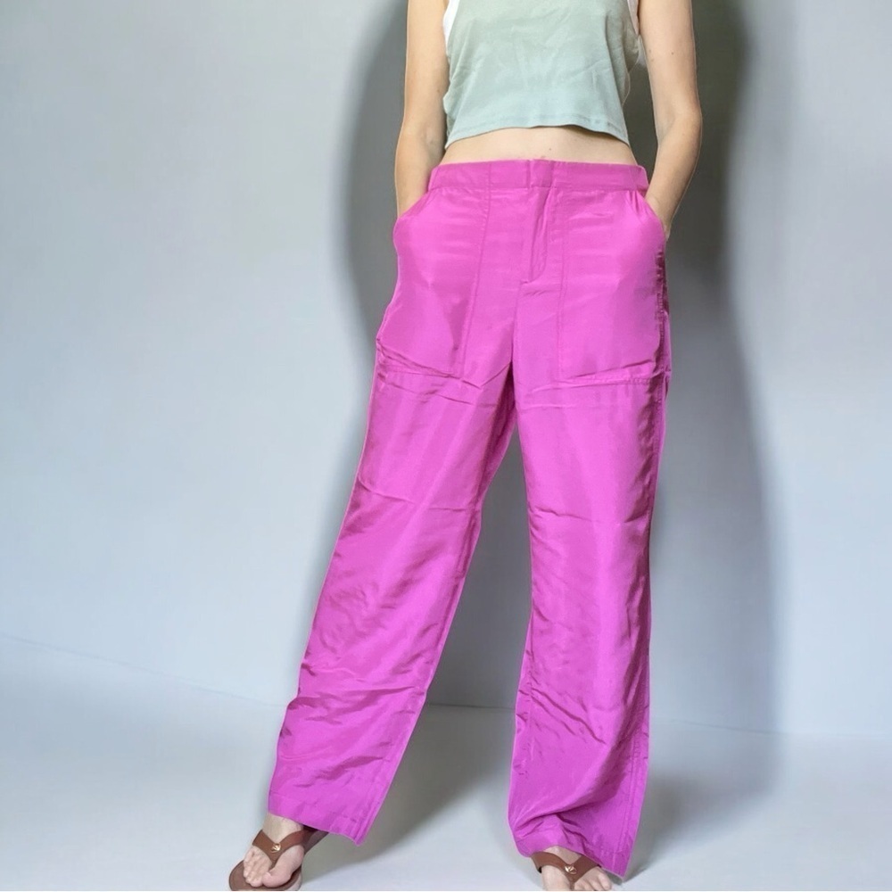 J Crew Pink Straight Leg Pants Pockets Elastic Waist New 8